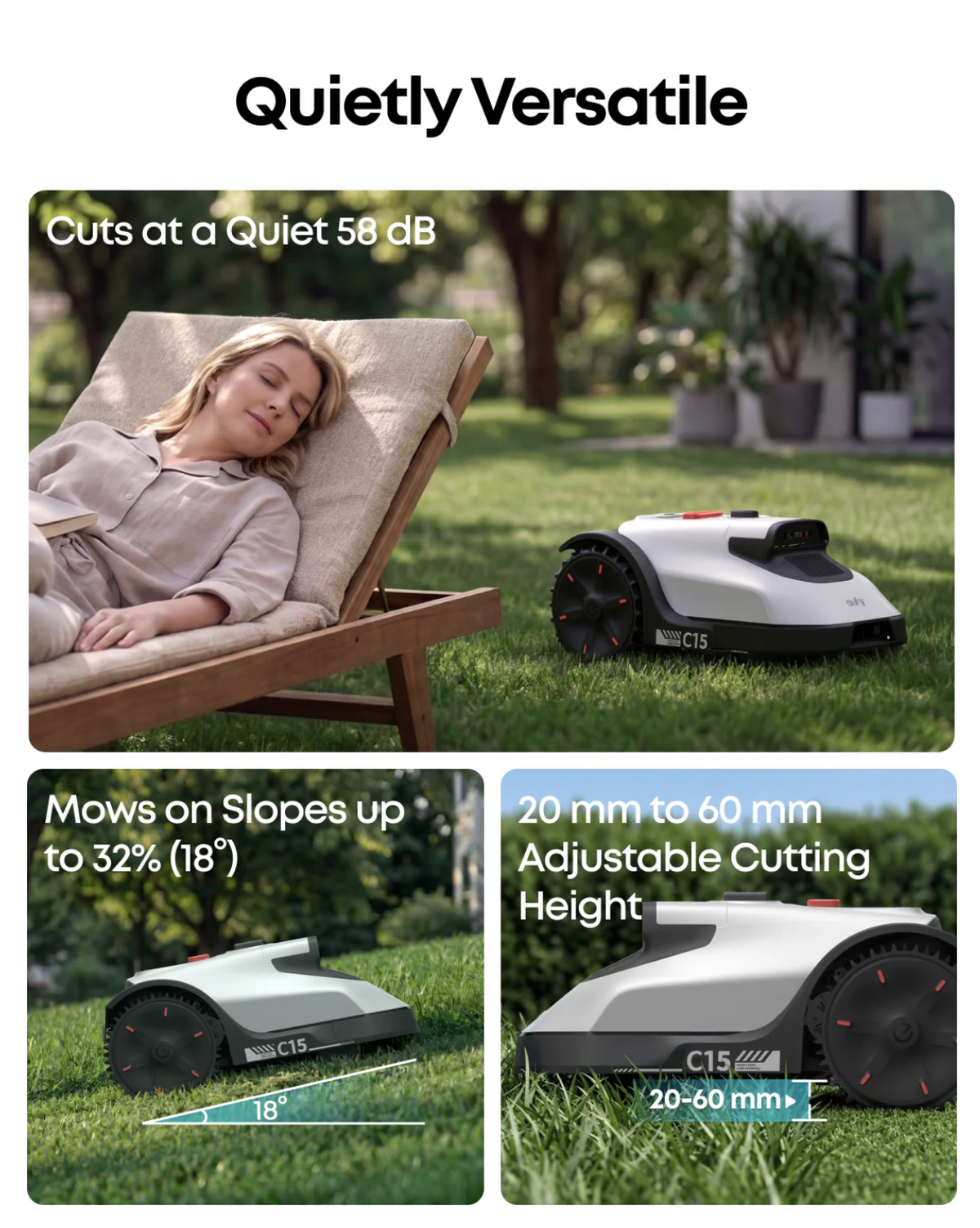Eufy C15 Robot Lawn Mower Complete Coverage with Accurate Obstacle Avoidance - T280BVA1
