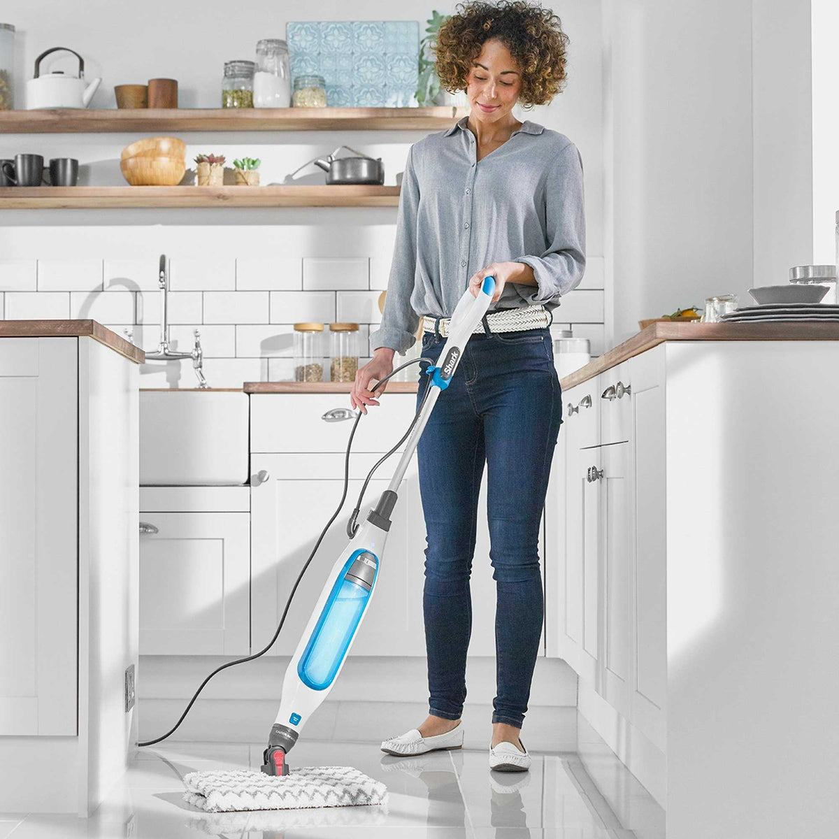 Shark Klik n'Flip Manual Steam Pocket Mop – White & Blue | S6001UK