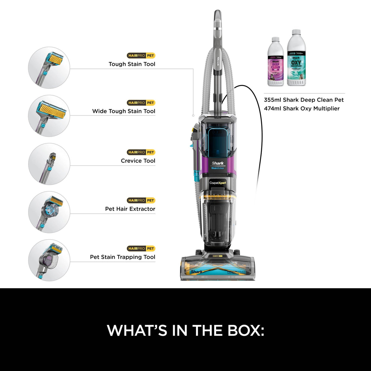 Shark CarpetXpert Carpet Cleaner with Built-In Stain Striker - Charcoal & Fuchsia - EX300UK