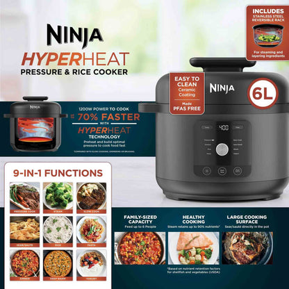 Ninja PC201UK HyperHeat 9-in-1 Pressure and Rice Cooker – Grey/Black