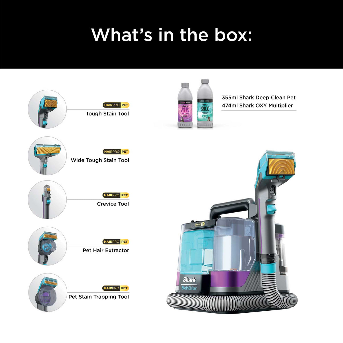 Shark StainStriker HairPro Pet Stain & Spot Cleaner – Dark Silver & Force Fuchsia | PX250UKT