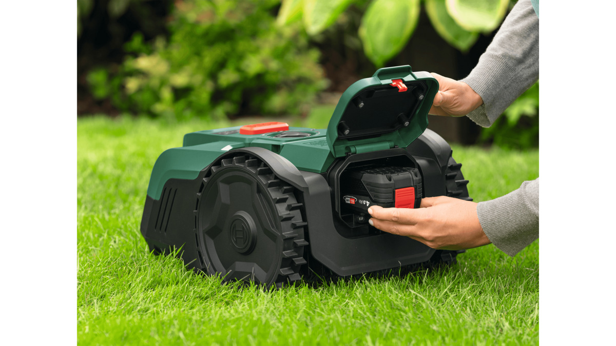 Wire-Free Robotic Lawn Mower Up to 100m² with AI Vision Navigation & Portable Battery System