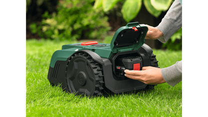 Wire-Free Robotic Lawn Mower Up to 100m² with AI Vision Navigation & Portable Battery System